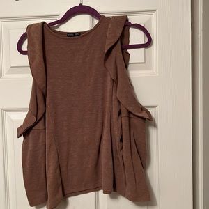 Taupe cold shoulder sweater